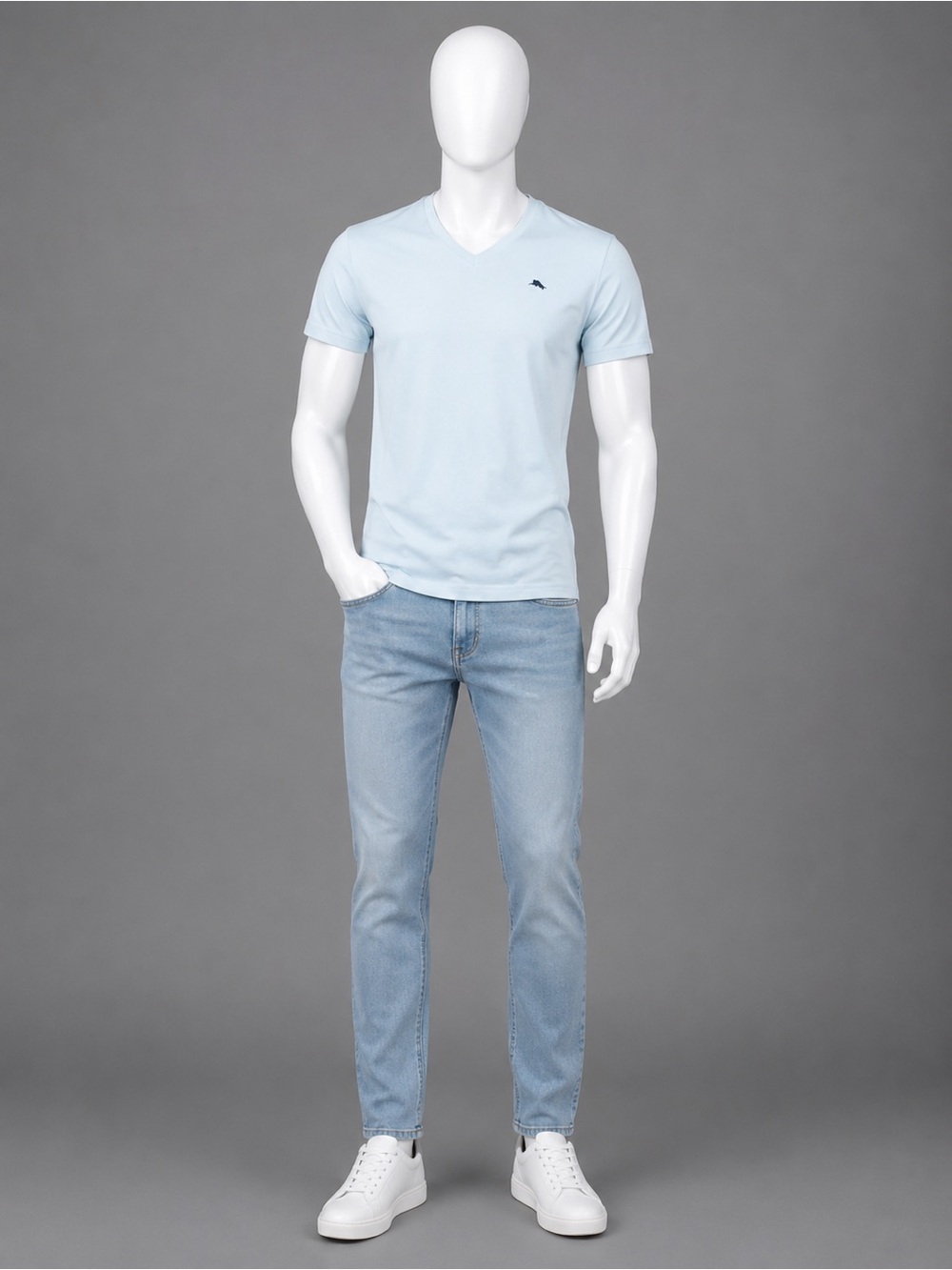 Tommy Bahama Light Blue V-Neck T-Shirt with Dolphin Emblem